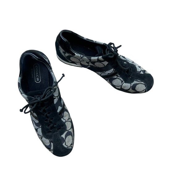 Coach Signature Katelyn Jacquard Logo Lace Up Black Sneakers Size 8 M - Picture 1 of 15